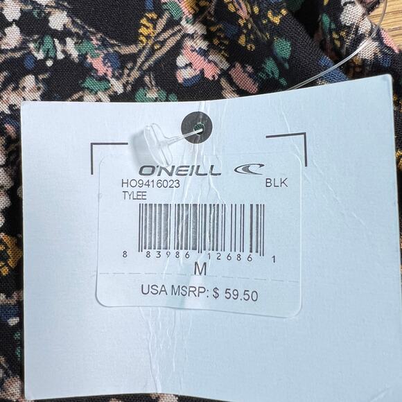 O'Neill Tylee Dress Black Floral Print Womens Medium Cottage Beachy Surfer NWT‎ - Picture 8 of 8